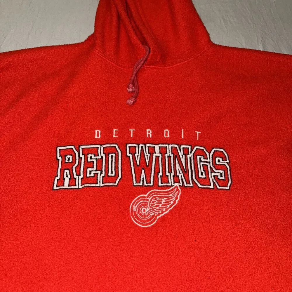 Vtg Pro Edge Hoodie Adult Large‎ Red Detroit Red Wings NHL Hockey Sport Fleece